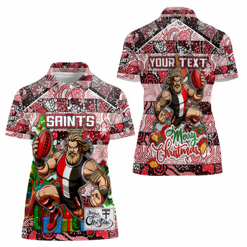 Custom Saints Rugby Merry Christmas Women Polo Shirt Indigenous Australian Art