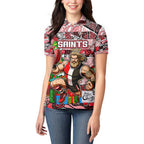 Custom Saints Rugby Merry Christmas Women Polo Shirt Indigenous Australian Art