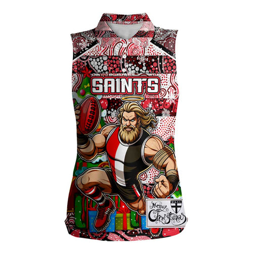 Custom Saints Rugby Merry Christmas Women Sleeveless Polo Shirt Indigenous Australian Art