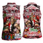 Custom Saints Rugby Merry Christmas Women Sleeveless Polo Shirt Indigenous Australian Art