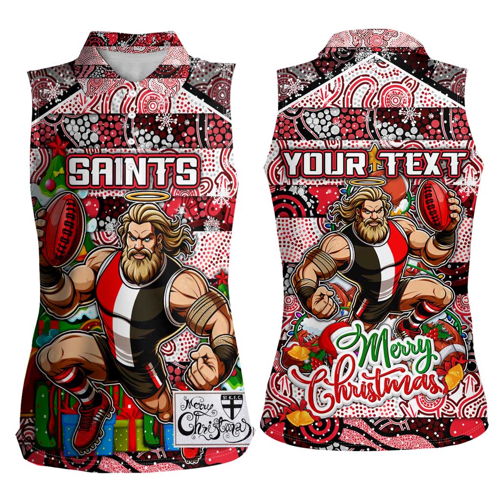 Custom Saints Rugby Merry Christmas Women Sleeveless Polo Shirt Indigenous Australian Art