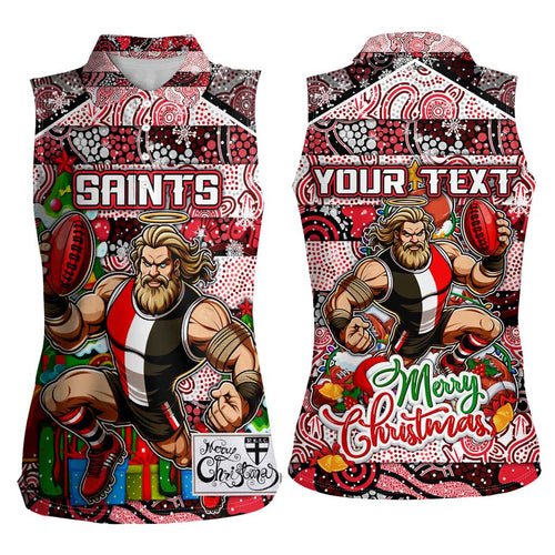 Custom Saints Rugby Merry Christmas Women Sleeveless Polo Shirt Indigenous Australian Art
