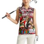 Custom Saints Rugby Merry Christmas Women Sleeveless Polo Shirt Indigenous Australian Art