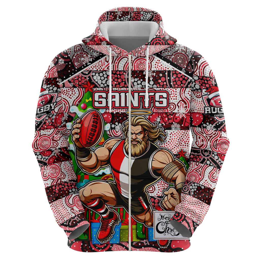 Custom Saints Rugby Merry Christmas Zip Hoodie Indigenous Australian Art