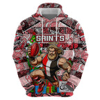 Custom Saints Rugby Merry Christmas Zip Hoodie Indigenous Australian Art