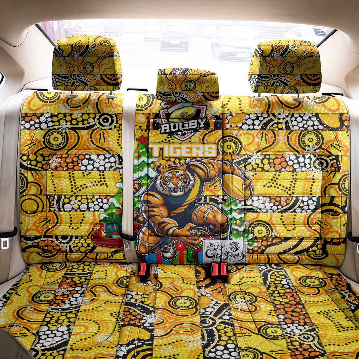 Richmond Tigers Football Merry Christmas Back Car Seat Cover Indigenous Australian Art