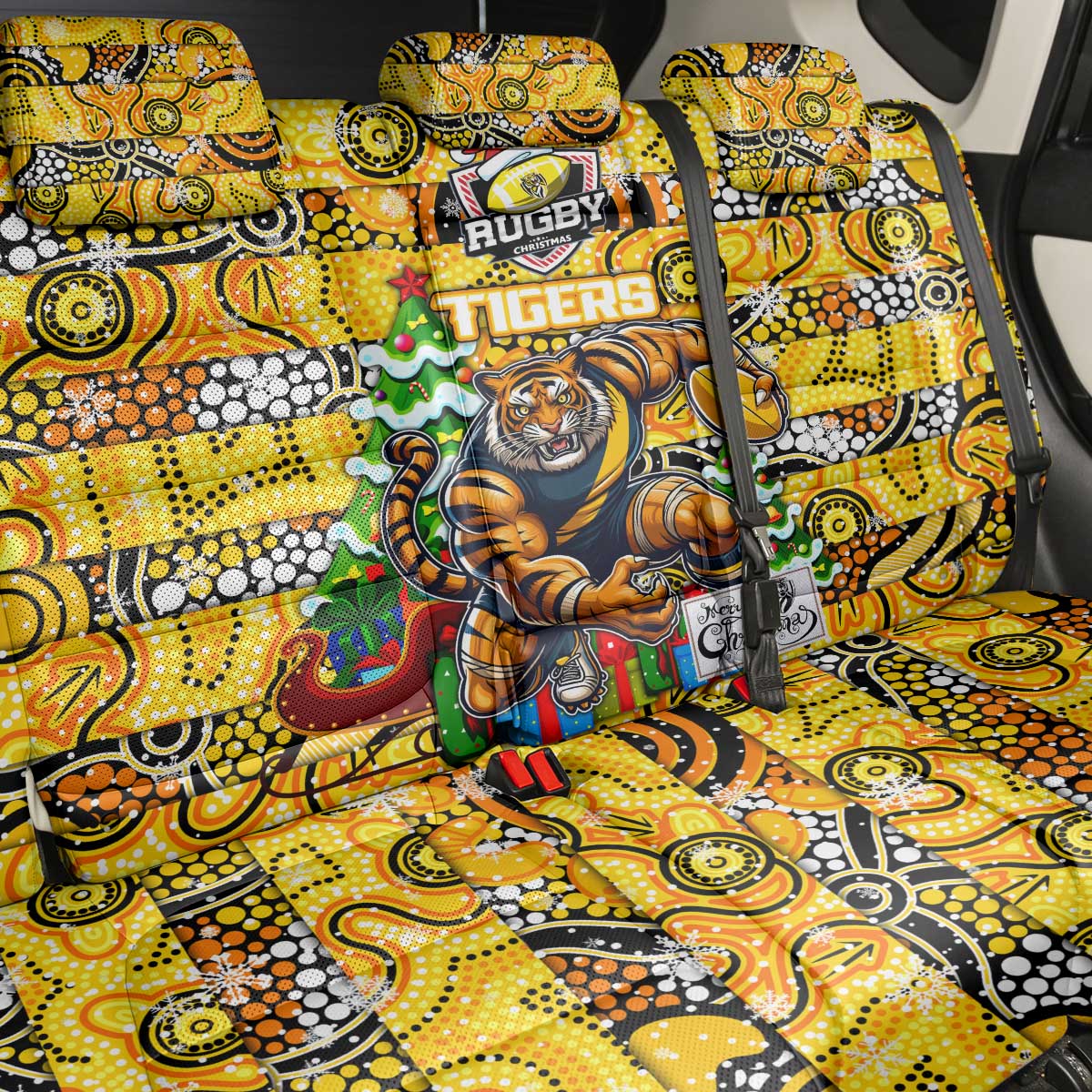 Richmond Tigers Football Merry Christmas Back Car Seat Cover Indigenous Australian Art