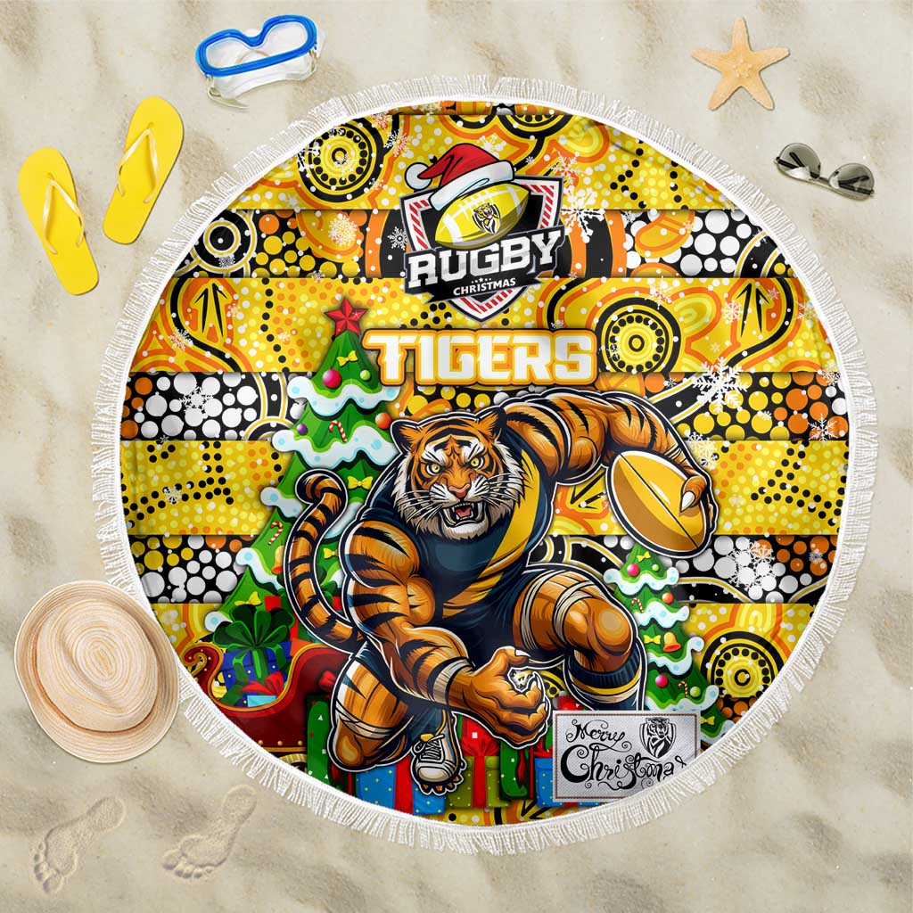 Richmond Tigers Football Merry Christmas Beach Blanket Indigenous Australian Art