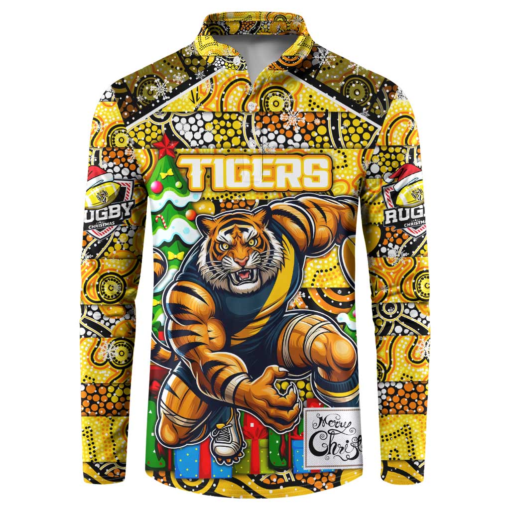 Custom Richmond Tigers Football Merry Christmas Button Sweatshirt Indigenous Australian Art