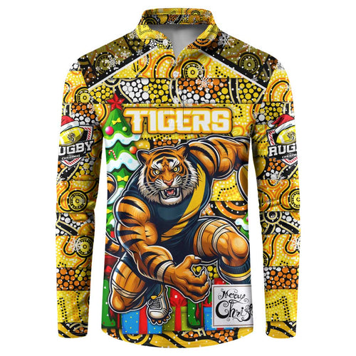 Custom Richmond Tigers Football Merry Christmas Button Sweatshirt Indigenous Australian Art