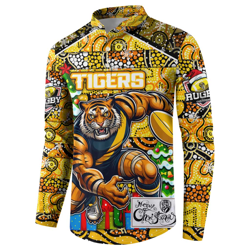 Custom Richmond Tigers Football Merry Christmas Button Sweatshirt Indigenous Australian Art