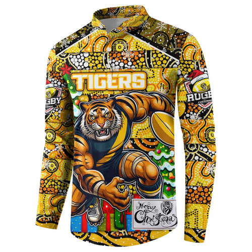 Custom Richmond Tigers Football Merry Christmas Button Sweatshirt Indigenous Australian Art