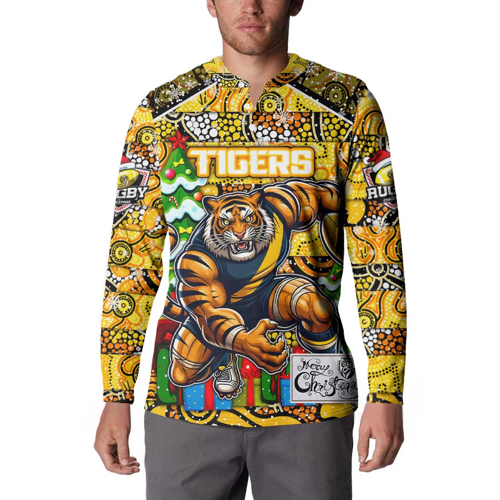 Custom Richmond Tigers Football Merry Christmas Button Sweatshirt Indigenous Australian Art