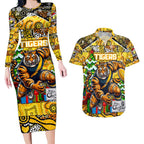 Custom Richmond Tigers Football Merry Christmas Couples Matching Long Sleeve Bodycon Dress and Hawaiian Shirt Indigenous Australian Art