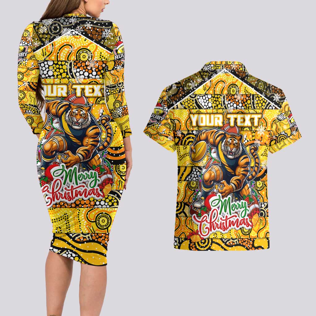 Custom Richmond Tigers Football Merry Christmas Couples Matching Long Sleeve Bodycon Dress and Hawaiian Shirt Indigenous Australian Art