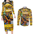 Custom Richmond Tigers Football Merry Christmas Couples Matching Long Sleeve Bodycon Dress and Long Sleeve Button Shirt Indigenous Australian Art