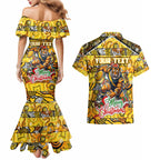 Custom Richmond Tigers Football Merry Christmas Couples Matching Mermaid Dress and Hawaiian Shirt Indigenous Australian Art