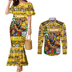 Custom Richmond Tigers Football Merry Christmas Couples Matching Mermaid Dress and Long Sleeve Button Shirt Indigenous Australian Art