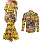 Custom Richmond Tigers Football Merry Christmas Couples Matching Mermaid Dress and Long Sleeve Button Shirt Indigenous Australian Art