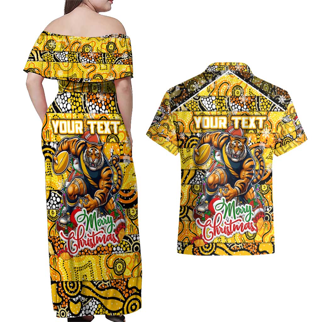 Custom Richmond Tigers Football Merry Christmas Couples Matching Off Shoulder Maxi Dress and Hawaiian Shirt Indigenous Australian Art