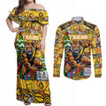 Custom Richmond Tigers Football Merry Christmas Couples Matching Off Shoulder Maxi Dress and Long Sleeve Button Shirt Indigenous Australian Art
