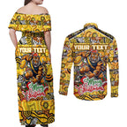 Custom Richmond Tigers Football Merry Christmas Couples Matching Off Shoulder Maxi Dress and Long Sleeve Button Shirt Indigenous Australian Art