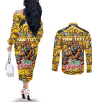 Custom Richmond Tigers Football Merry Christmas Couples Matching Off The Shoulder Long Sleeve Dress and Long Sleeve Button Shirt Indigenous Australian Art