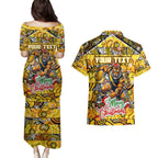 Custom Richmond Tigers Football Merry Christmas Couples Matching Puletasi and Hawaiian Shirt Indigenous Australian Art
