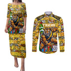 Custom Richmond Tigers Football Merry Christmas Couples Matching Puletasi and Long Sleeve Button Shirt Indigenous Australian Art