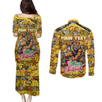 Custom Richmond Tigers Football Merry Christmas Couples Matching Puletasi and Long Sleeve Button Shirt Indigenous Australian Art