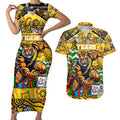 Custom Richmond Tigers Football Merry Christmas Couples Matching Short Sleeve Bodycon Dress and Hawaiian Shirt Indigenous Australian Art