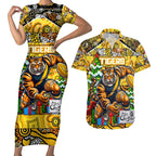 Custom Richmond Tigers Football Merry Christmas Couples Matching Short Sleeve Bodycon Dress and Hawaiian Shirt Indigenous Australian Art