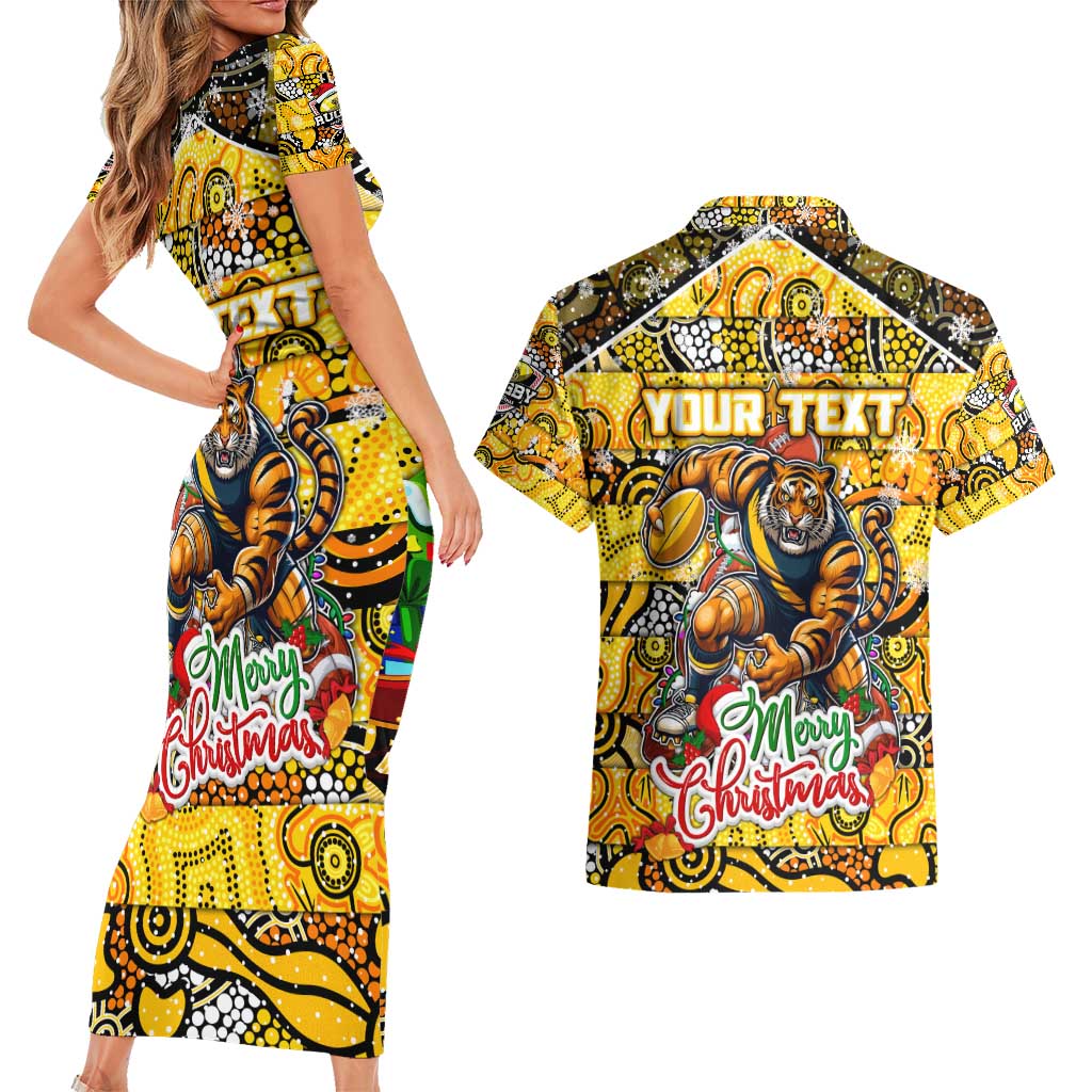 Custom Richmond Tigers Football Merry Christmas Couples Matching Short Sleeve Bodycon Dress and Hawaiian Shirt Indigenous Australian Art