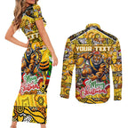 Custom Richmond Tigers Football Merry Christmas Couples Matching Short Sleeve Bodycon Dress and Long Sleeve Button Shirt Indigenous Australian Art