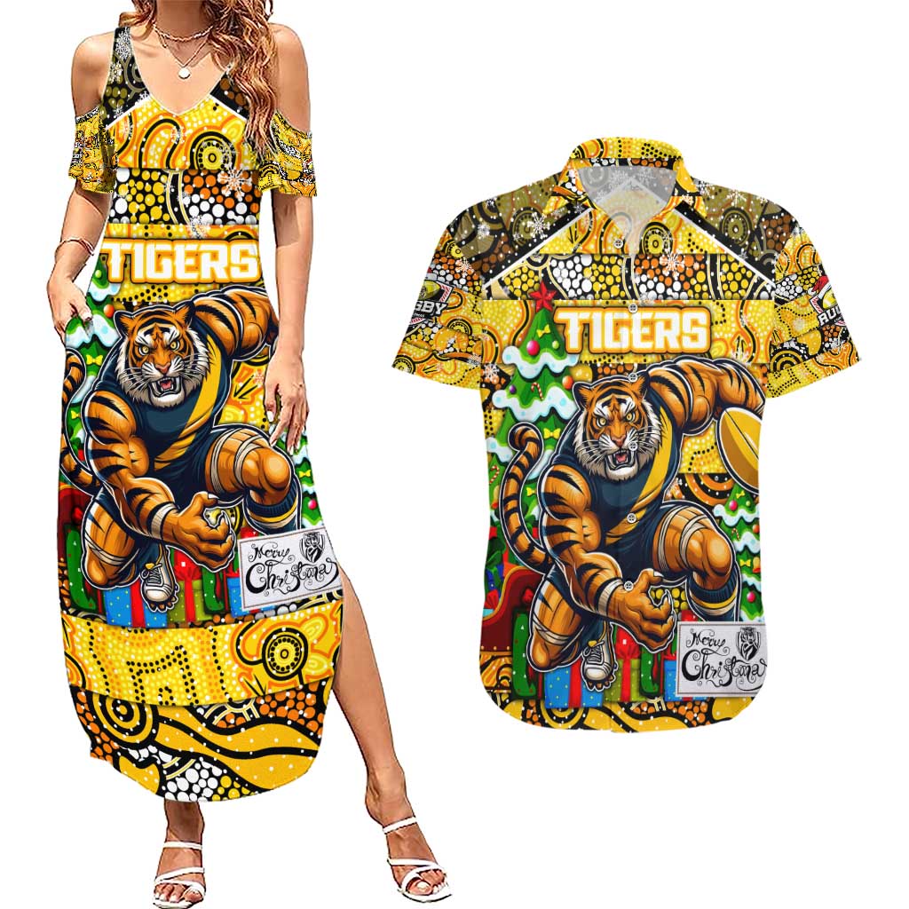 Custom Richmond Tigers Football Merry Christmas Couples Matching Summer Maxi Dress and Hawaiian Shirt Indigenous Australian Art