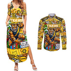 Custom Richmond Tigers Football Merry Christmas Couples Matching Summer Maxi Dress and Long Sleeve Button Shirt Indigenous Australian Art