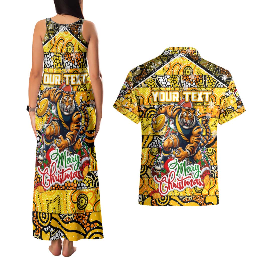 Custom Richmond Tigers Football Merry Christmas Couples Matching Tank Maxi Dress and Hawaiian Shirt Indigenous Australian Art