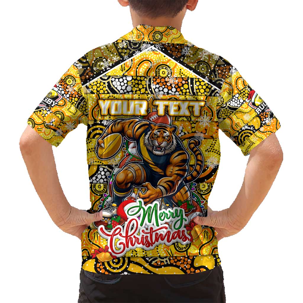 Custom Richmond Tigers Football Merry Christmas Family Matching Long Sleeve Bodycon Dress and Hawaiian Shirt Indigenous Australian Art