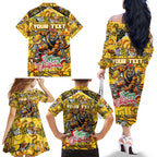 Custom Richmond Tigers Football Merry Christmas Family Matching Off The Shoulder Long Sleeve Dress and Hawaiian Shirt Indigenous Australian Art
