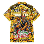 Custom Richmond Tigers Football Merry Christmas Family Matching Off The Shoulder Long Sleeve Dress and Hawaiian Shirt Indigenous Australian Art