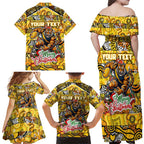 Custom Richmond Tigers Football Merry Christmas Family Matching Off Shoulder Maxi Dress and Hawaiian Shirt Indigenous Australian Art