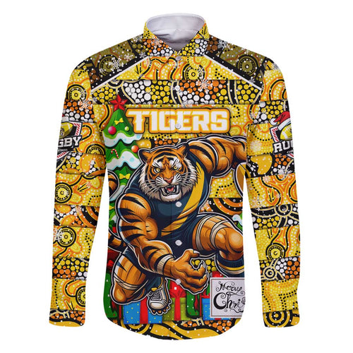 Custom Richmond Tigers Football Merry Christmas Family Matching Off Shoulder Short Dress and Hawaiian Shirt Indigenous Australian Art