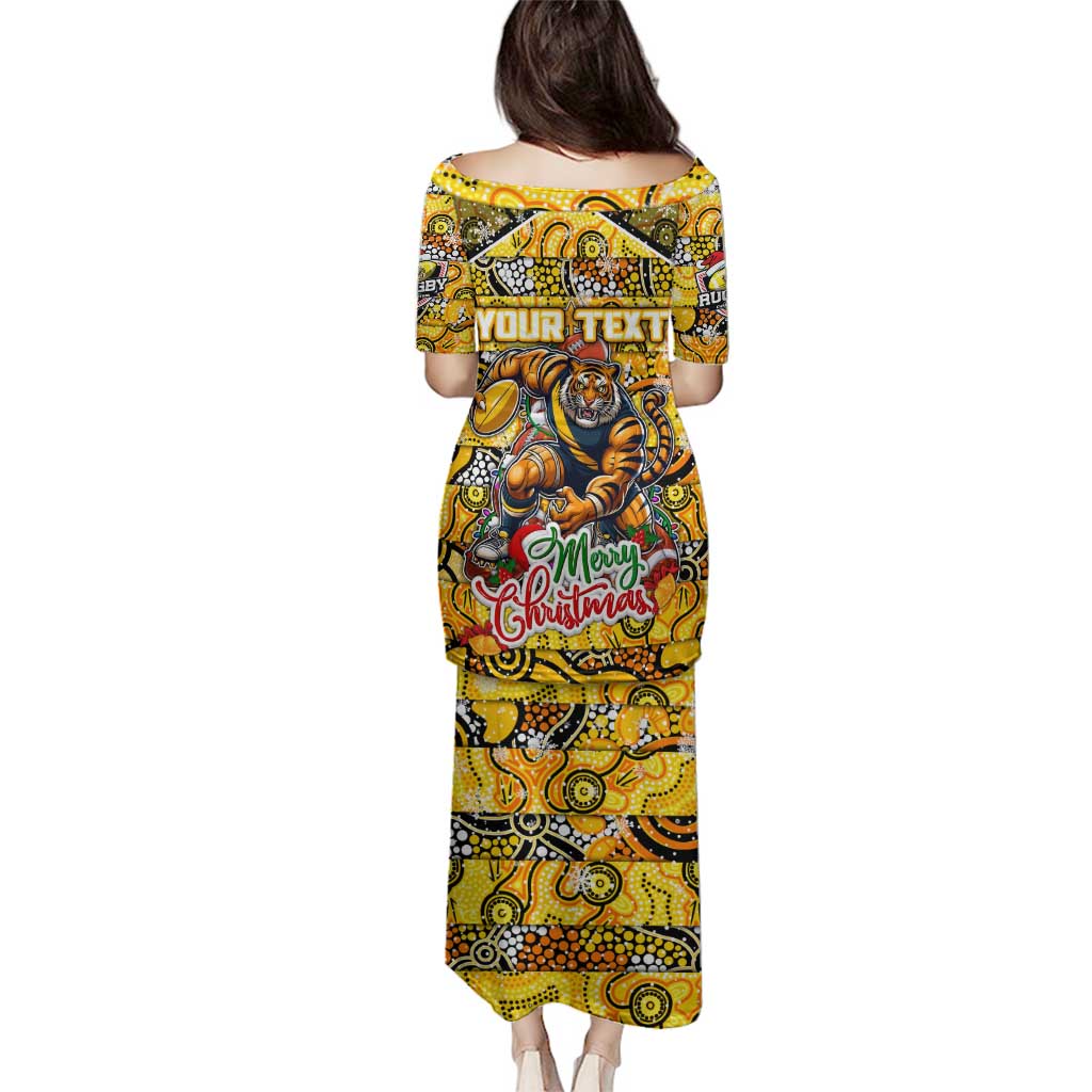 Custom Richmond Tigers Football Merry Christmas Family Matching Puletasi and Hawaiian Shirt Indigenous Australian Art