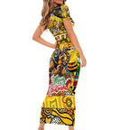 Custom Richmond Tigers Football Merry Christmas Family Matching Short Sleeve Bodycon Dress and Hawaiian Shirt Indigenous Australian Art