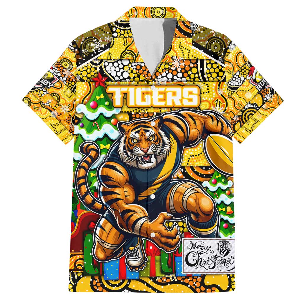 Custom Richmond Tigers Football Merry Christmas Family Matching Summer Maxi Dress and Hawaiian Shirt Indigenous Australian Art