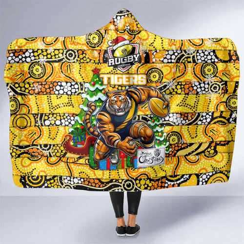 Richmond Tigers Football Merry Christmas Hooded Blanket Indigenous Australian Art