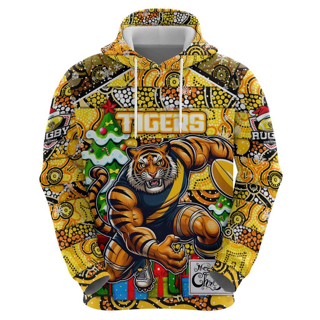 Custom Richmond Tigers Football Merry Christmas Hoodie Indigenous Australian Art