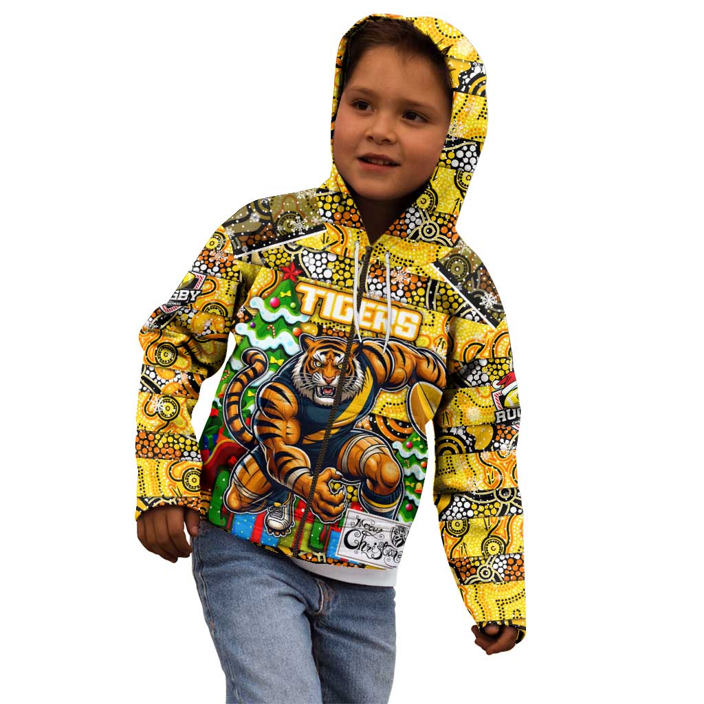 Custom Richmond Tigers Football Merry Christmas Kid Hoodie Indigenous Australian Art