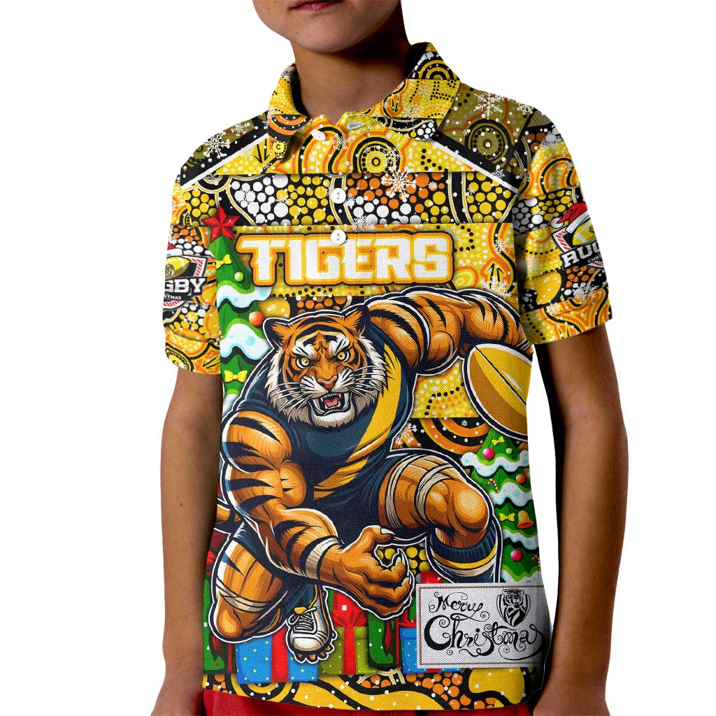 Custom Richmond Tigers Football Merry Christmas Kid Polo Shirt Indigenous Australian Art