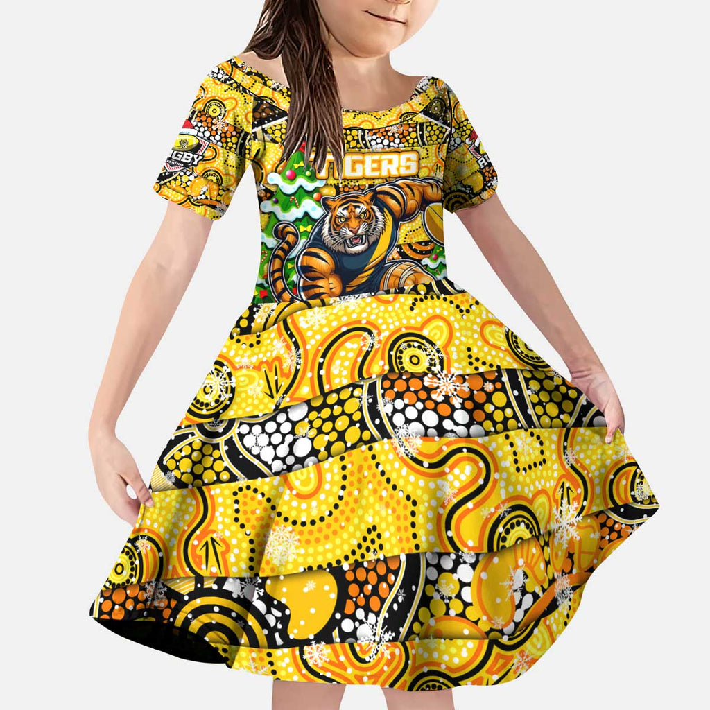 Custom Richmond Tigers Football Merry Christmas Kid Short Sleeve Dress Indigenous Australian Art